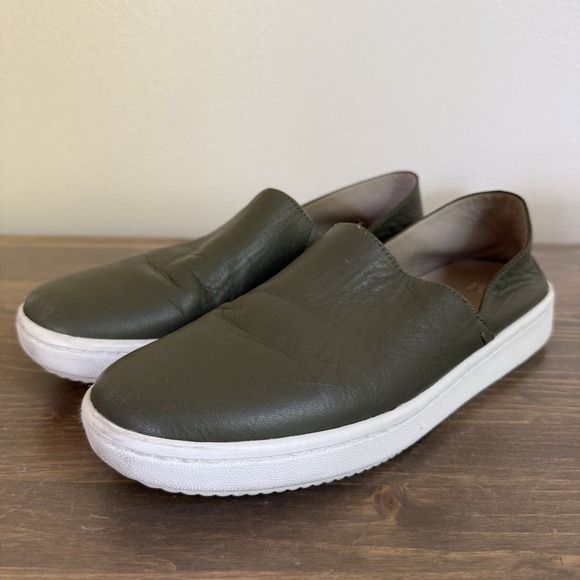Eileen Fisher Womens 9 Olive Green Leather Panda Slip On Sneakers Comfort Shoes - Picture 1 of 8